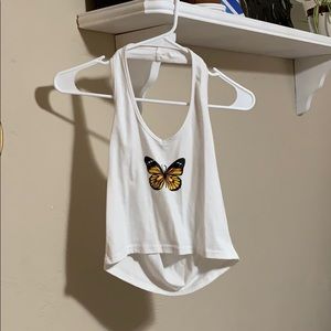 Small white halter top with butterfly